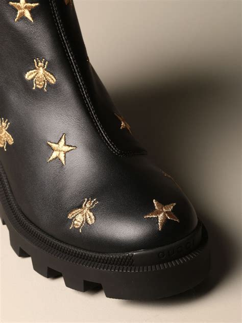 black boots with bees from gucci|Gucci shearling boots.